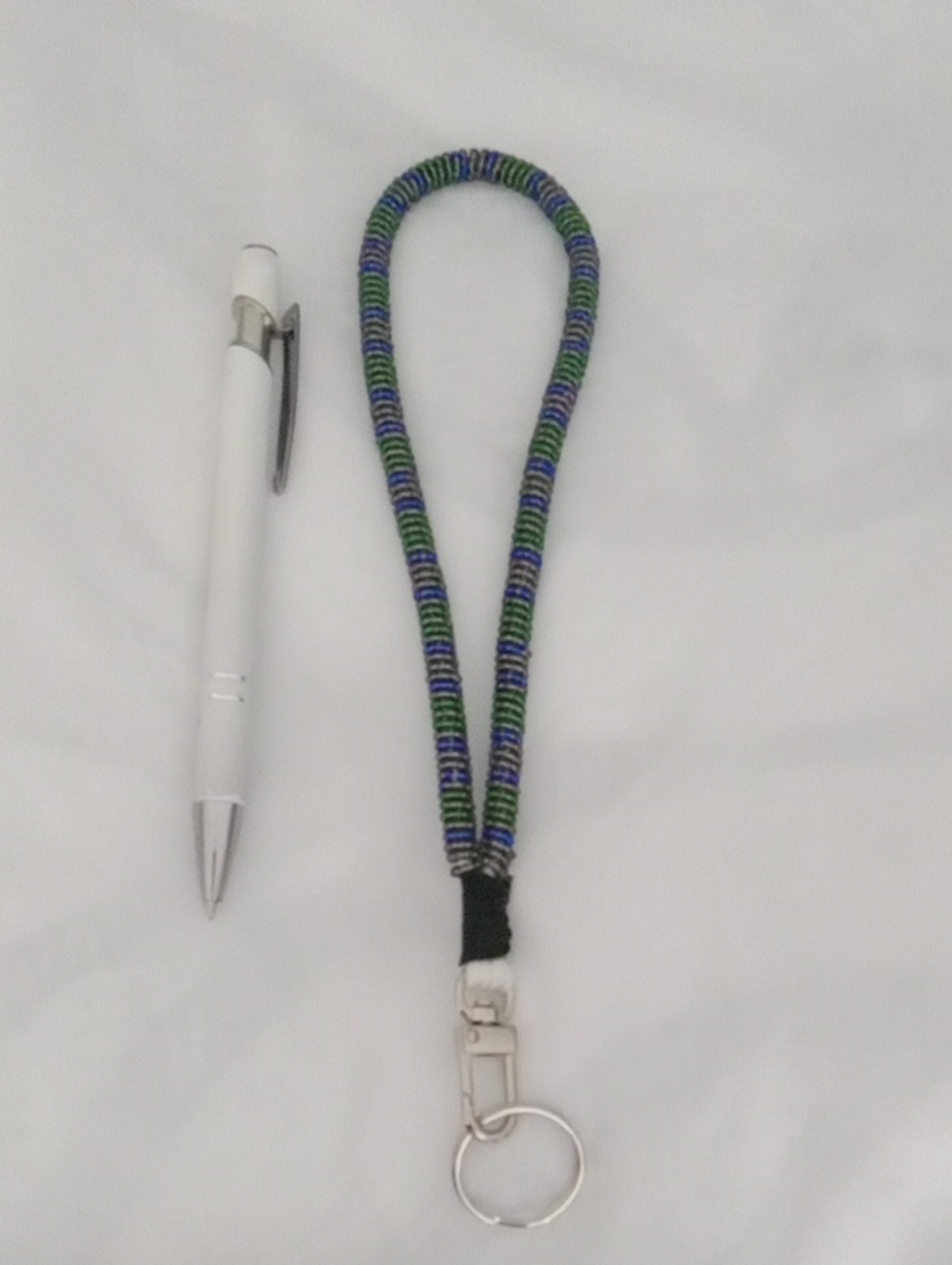 Handmade Blue and Green Beaded Wrist Lanyard Key Holder